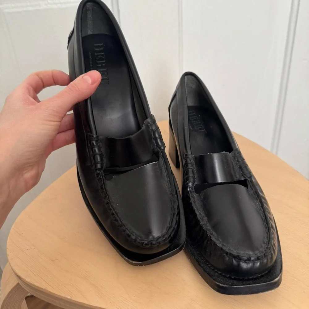Hereu black Leather Penny Loafers - Classic Women's Slip-Ons